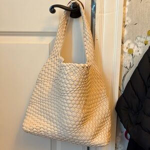 Elegant Cream Woven Tote Bag perfect for vacation, summer, beach